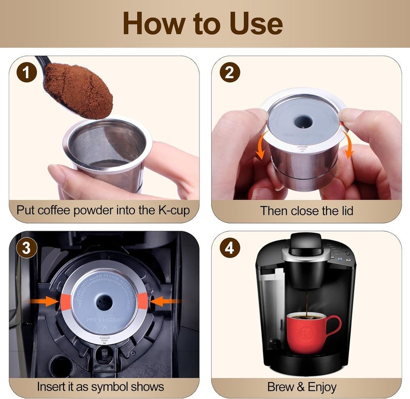 RETHONE Reusable K Cups for Keurig 1.0 & 2.0 - Stainless Steel Coffee Pods, Refillable Ground Coffee Pods(2 pack) - Image 5